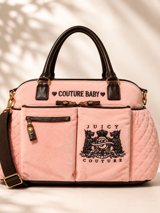 Juicy Couture Handbags - Juicy Couture Velour Embroided Pink Baby Diaper Bag